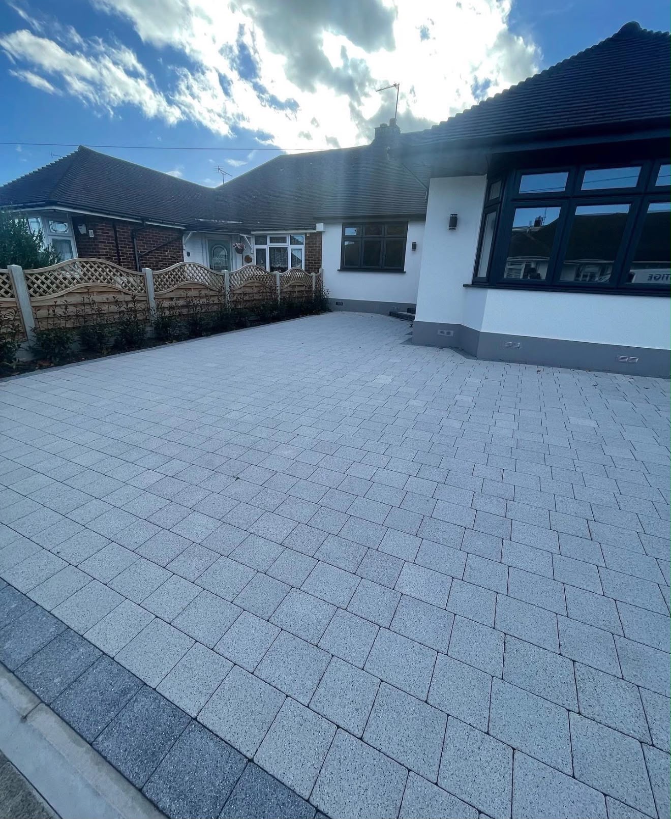 Silver granite block paving driveway at a modern bungalow